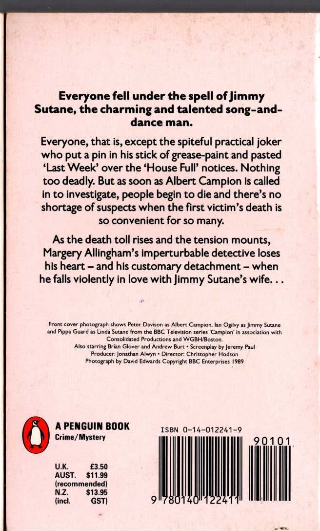Margery Allingham  DANCERS IN MOURNING (TV tie-in) magnified rear book cover image