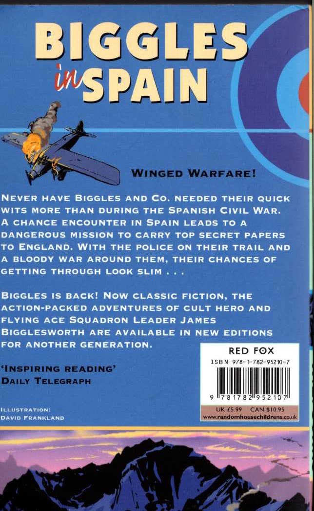 Captain W.E. Johns  BIGGLES IN SPAIN magnified rear book cover image