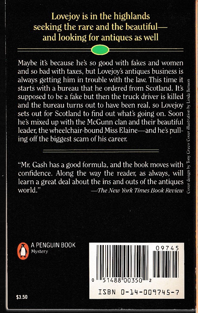 Jonathan Gash  THE TARTAN SELL (U.S. title change) magnified rear book cover image