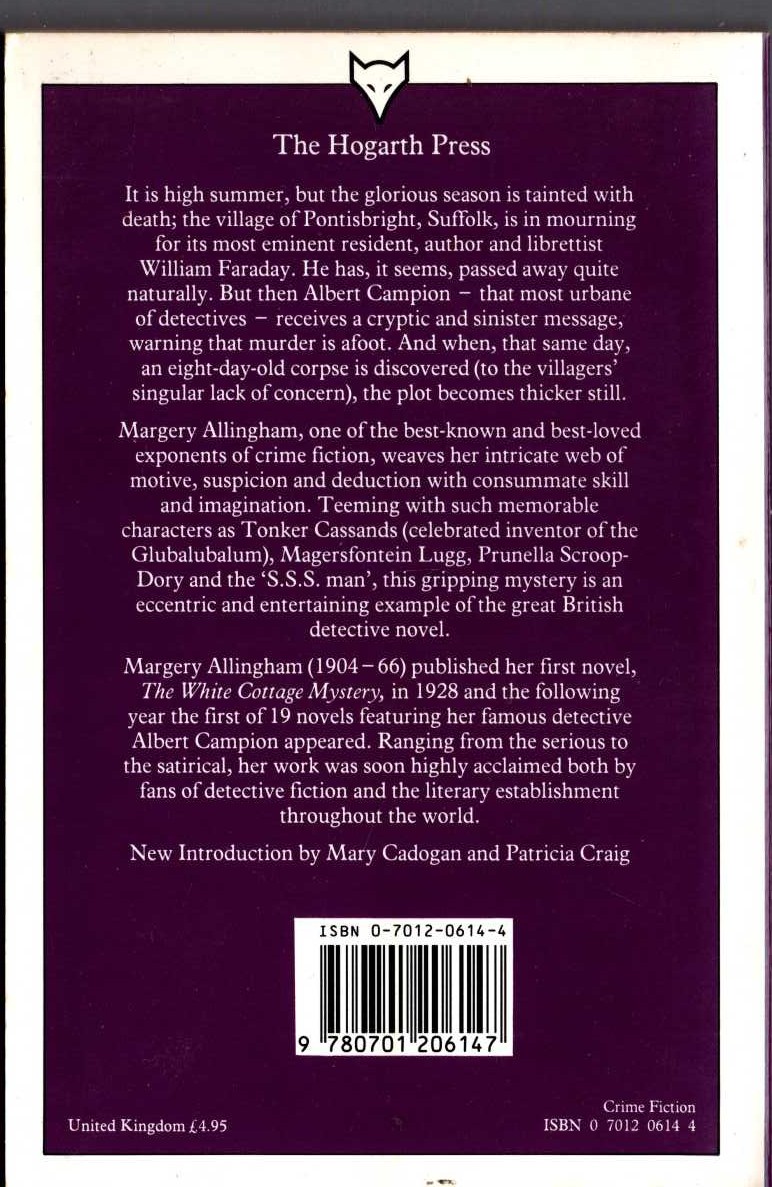 Margery Allingham  THE BECKONING LADY magnified rear book cover image