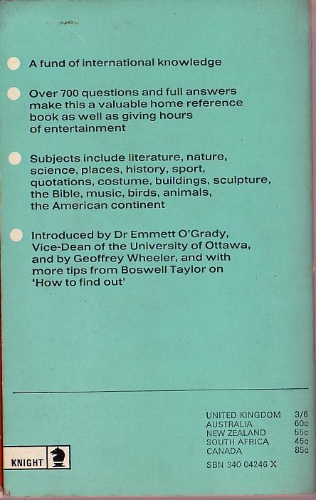 Boswell Taylor (Compiles) SECOND BBC TOP OF THE FORM QUIZ BOOK magnified rear book cover image