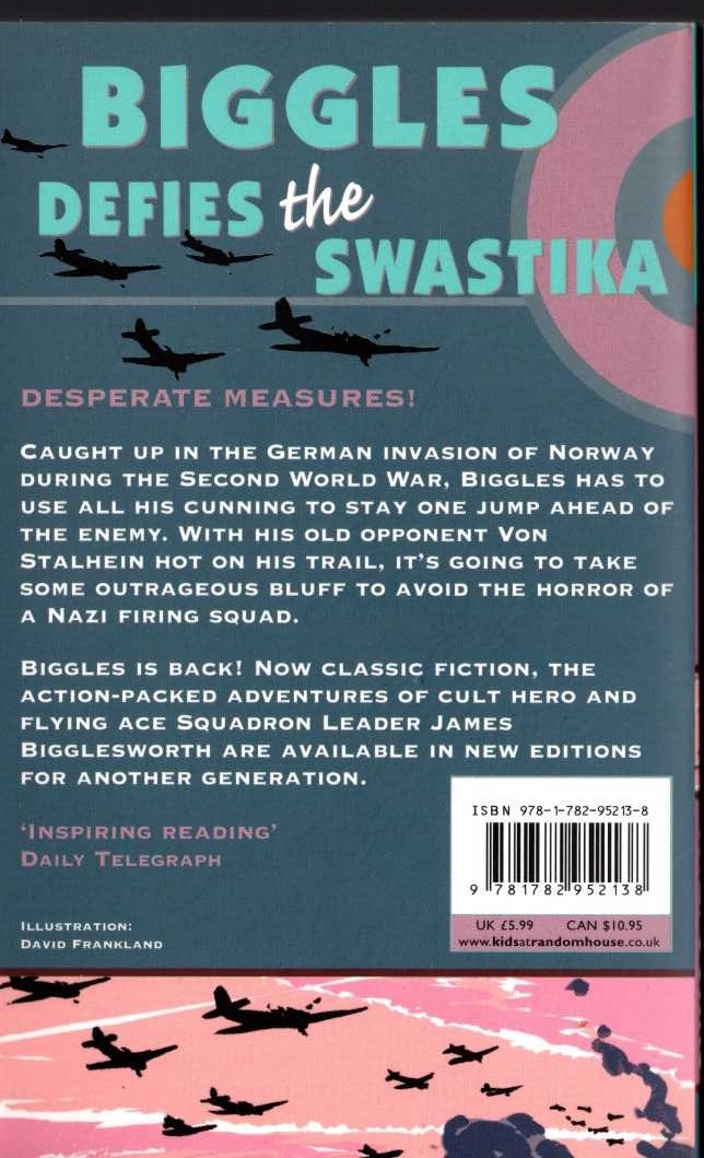 Captain W.E. Johns  BIGGLES DEFIES THE SWASTIKA magnified rear book cover image