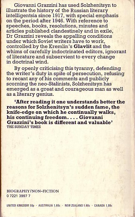 (Giovanni Grazzini) SOLZHENITSYN. A stark examination of censorship in Russian literature magnified rear book cover image
