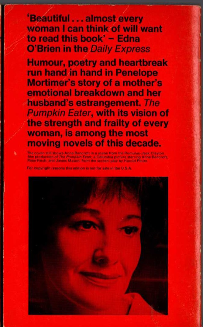 Penelope Mortimer  THE PUMPKIN EATER (Film tie-in) magnified rear book cover image