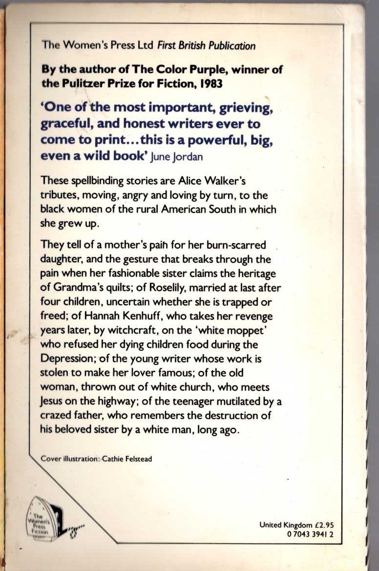 Alice Walker  IN LOVE AND TROUBLE magnified rear book cover image