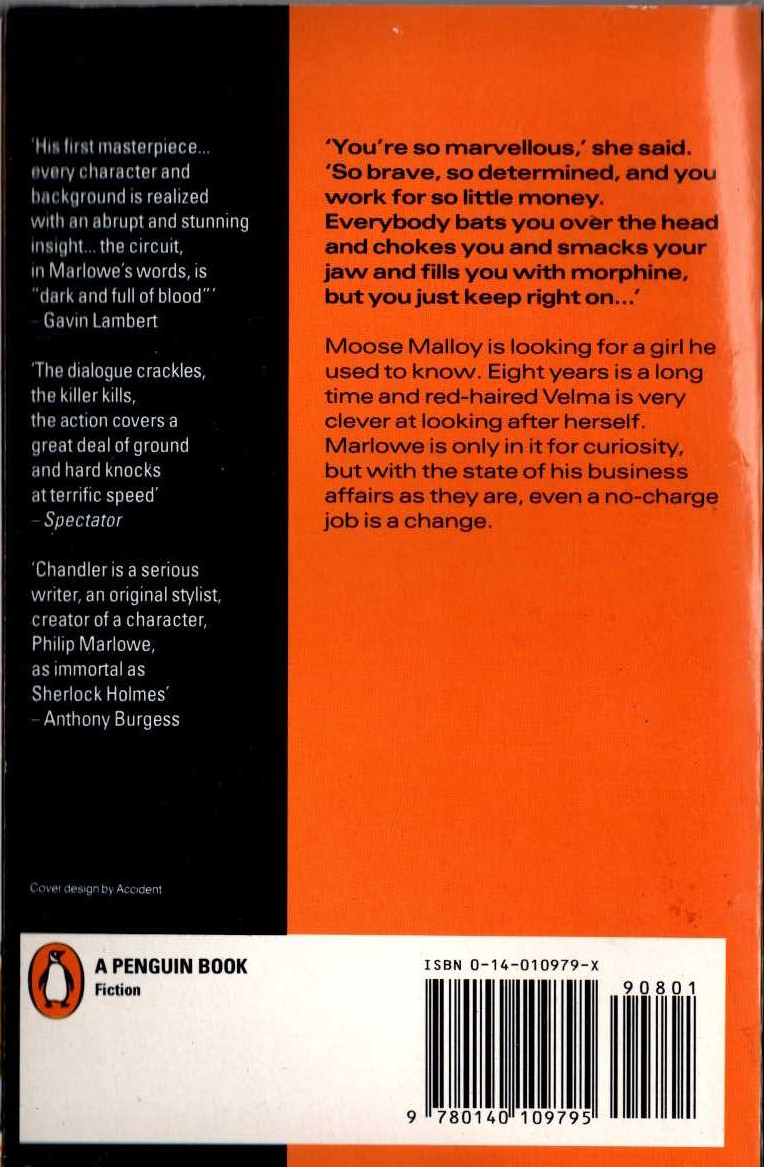 Raymond Chandler  FAREWELL, MY LOVELY magnified rear book cover image