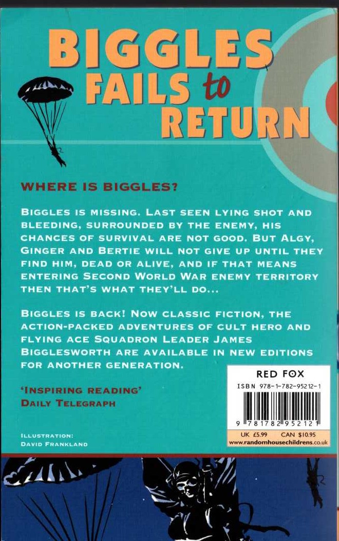 Captain W.E. Johns  BIGGLES FAILS TO RETURN magnified rear book cover image