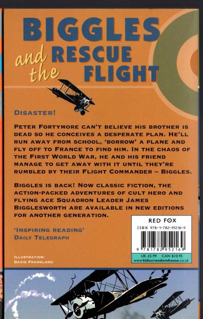 Captain W.E. Johns  BIGGLES AND THE RESCUE FLIGHT magnified rear book cover image
