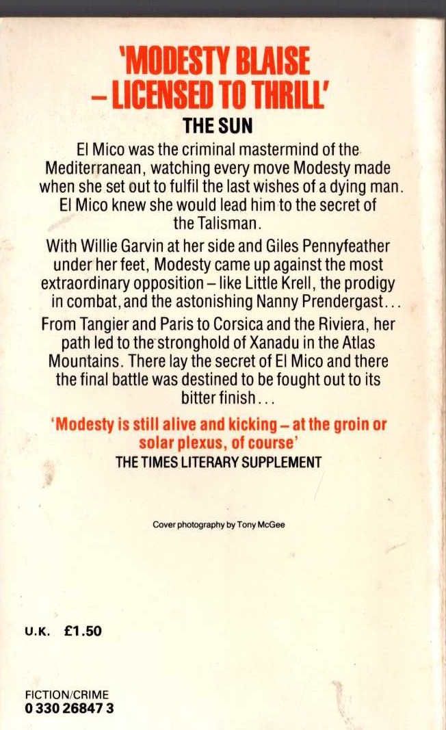 Peter O'Donnell  THE XANADU TALISMAN magnified rear book cover image