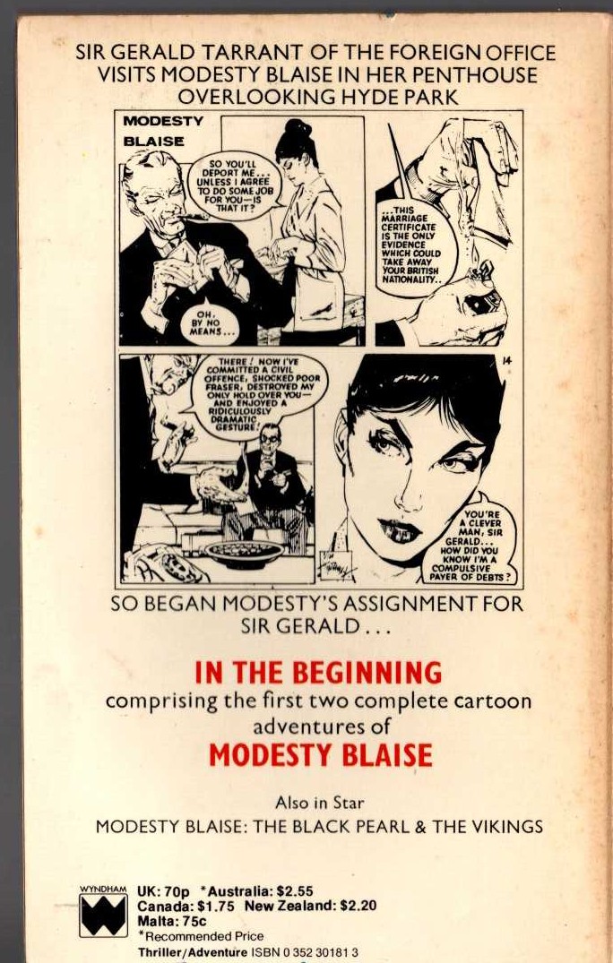 Peter O'Donnell  MODESTY BLAISE: IN THE BEGINNING magnified rear book cover image