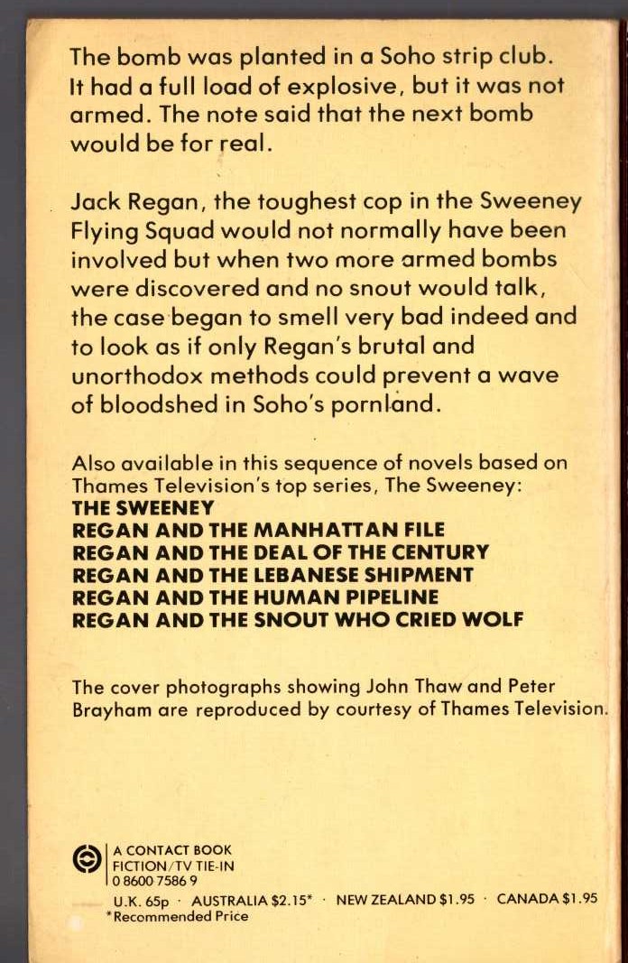 Joe Balham  THE SWEENEY: REGAN AND THE BENT STRIPPER magnified rear book cover image