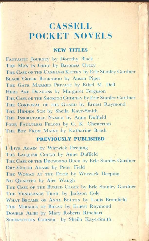 Erle Stanley Gardner  THE CASE OF THE CARELESS KITTEN magnified rear book cover image