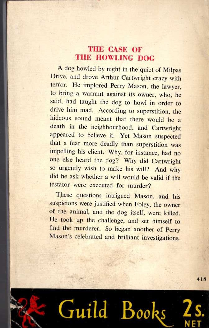 Erle Stanley Gardner  THE CASE OF THE HOWLING DOG magnified rear book cover image