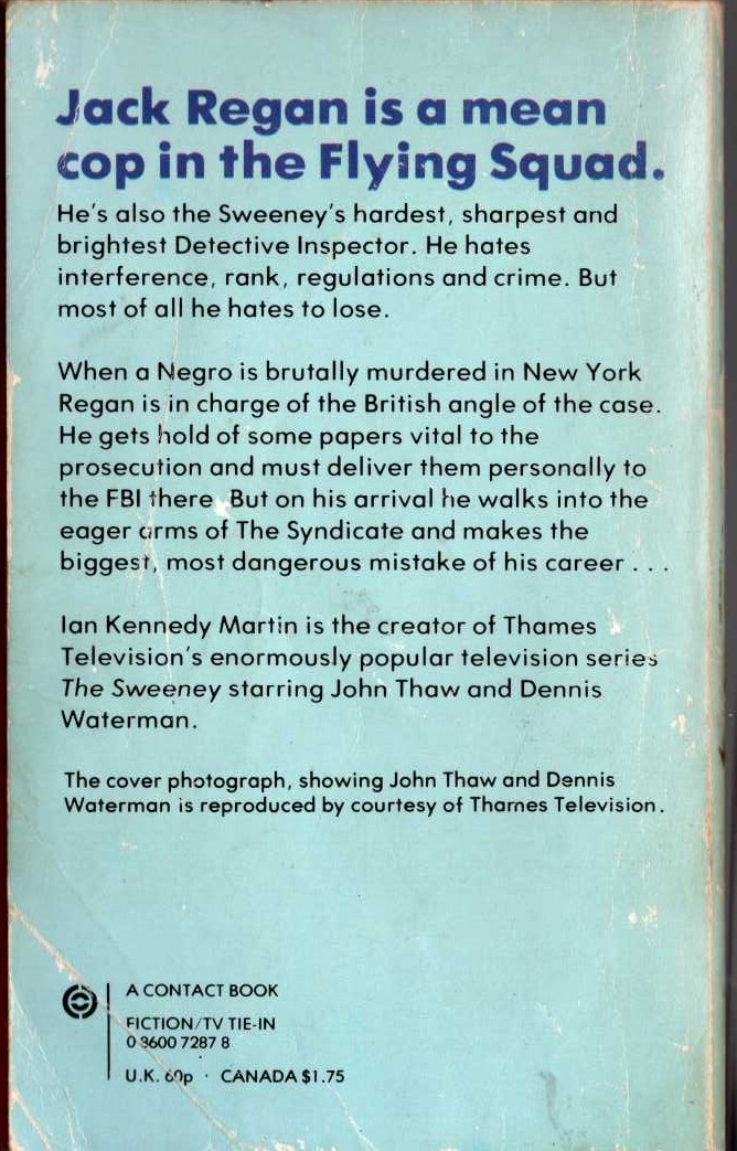 Ian Kennedy Martin  THE SWEENEY 2: REGAN AND THE MANHATTAN FILE magnified rear book cover image
