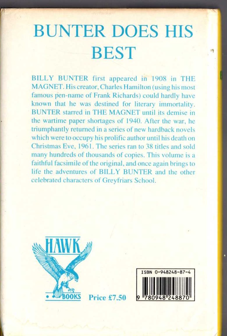 BUNTER DOES HIS BEST magnified rear book cover image
