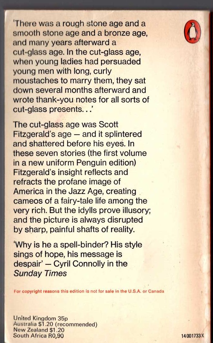 F.Scott Fitzgerald  THE DIAMOND AS BIG AS THE RITZ and Other Stories magnified rear book cover image