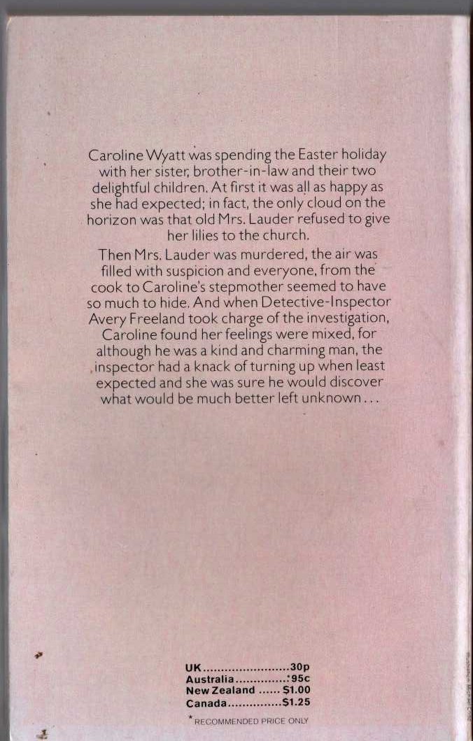 Elizabeth Cadell  CONSIDER THE LILIES magnified rear book cover image