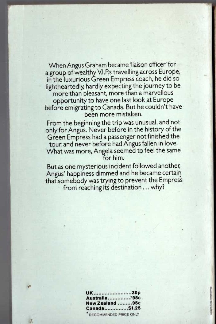 Elizabeth Cadell  THE GREEN EMPRESS magnified rear book cover image