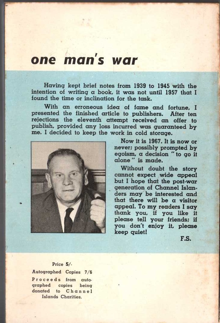 Frank Stroobant  ONE MAN'S WAR magnified rear book cover image