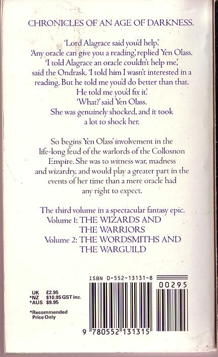 Hugh Cook  THE WOMEN AND THE WARLORDS magnified rear book cover image