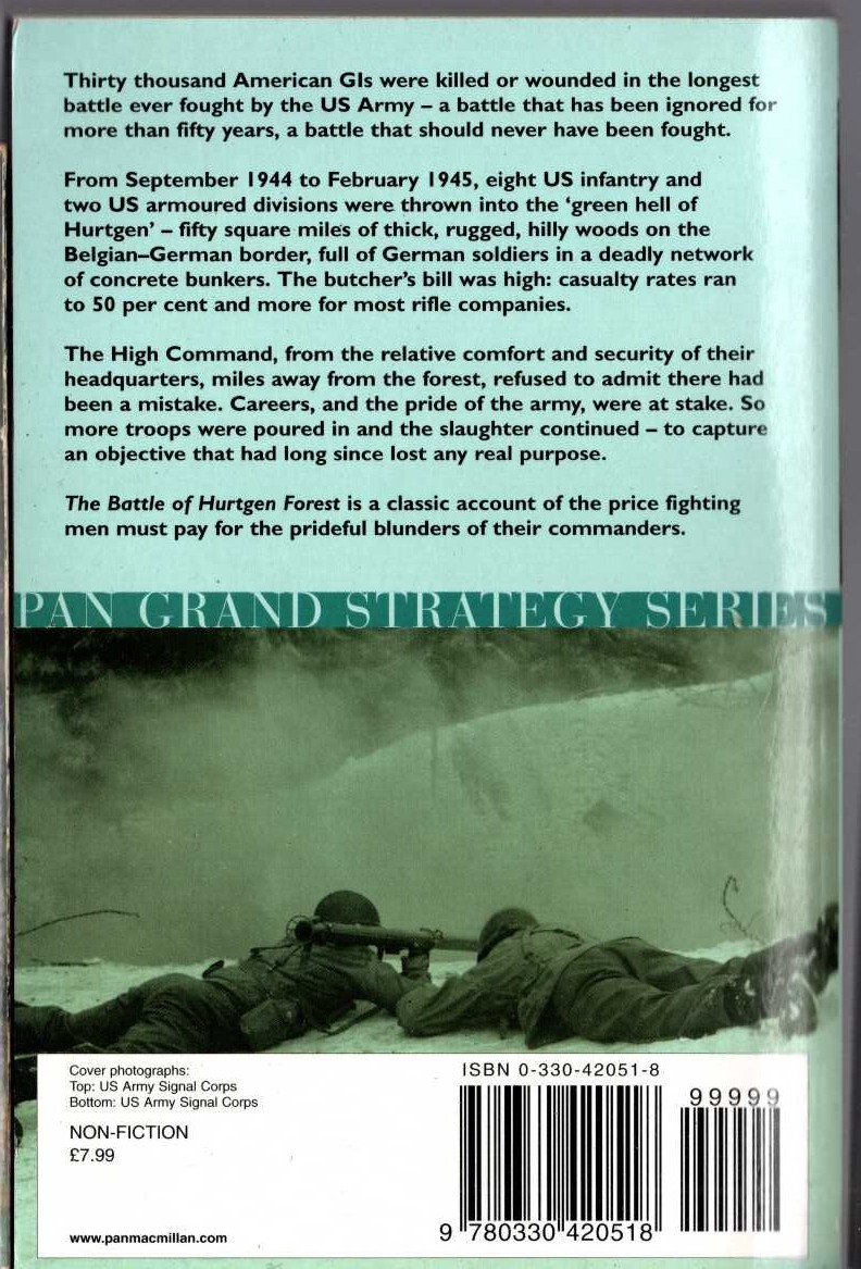 Charles Whiting  THE BATTLE OF HURTGEN FOREST magnified rear book cover image