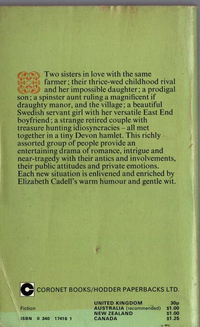 Elizabeth Cadell  HONEY FOR TEA magnified rear book cover image