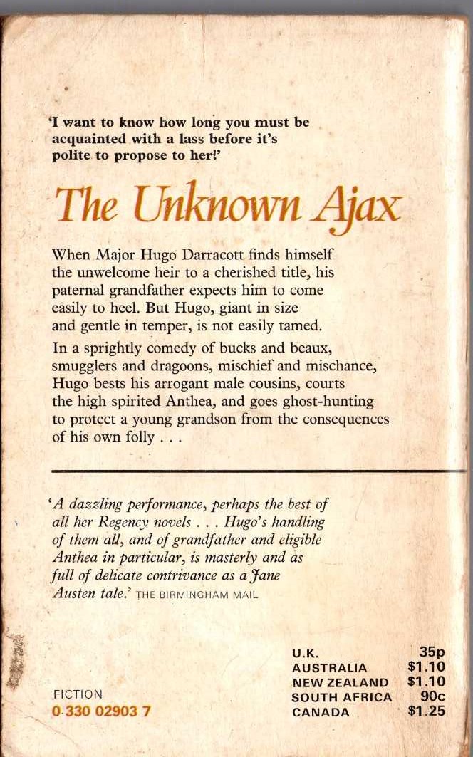 Georgette Heyer  THE UNKNOWN AJAX magnified rear book cover image