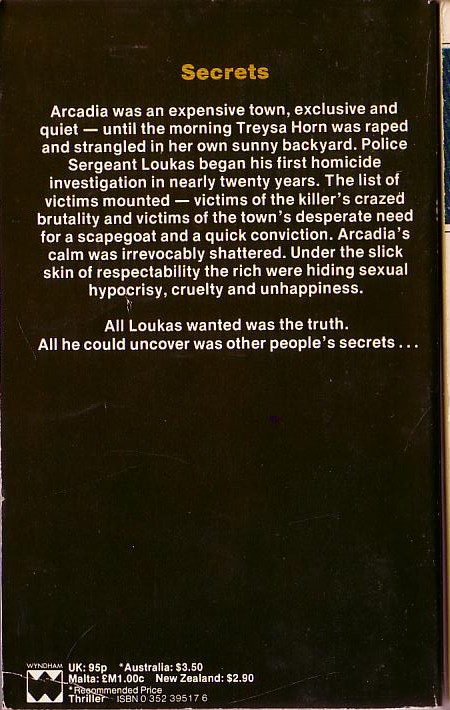 Burt Hirschfeld  SECRETS magnified rear book cover image