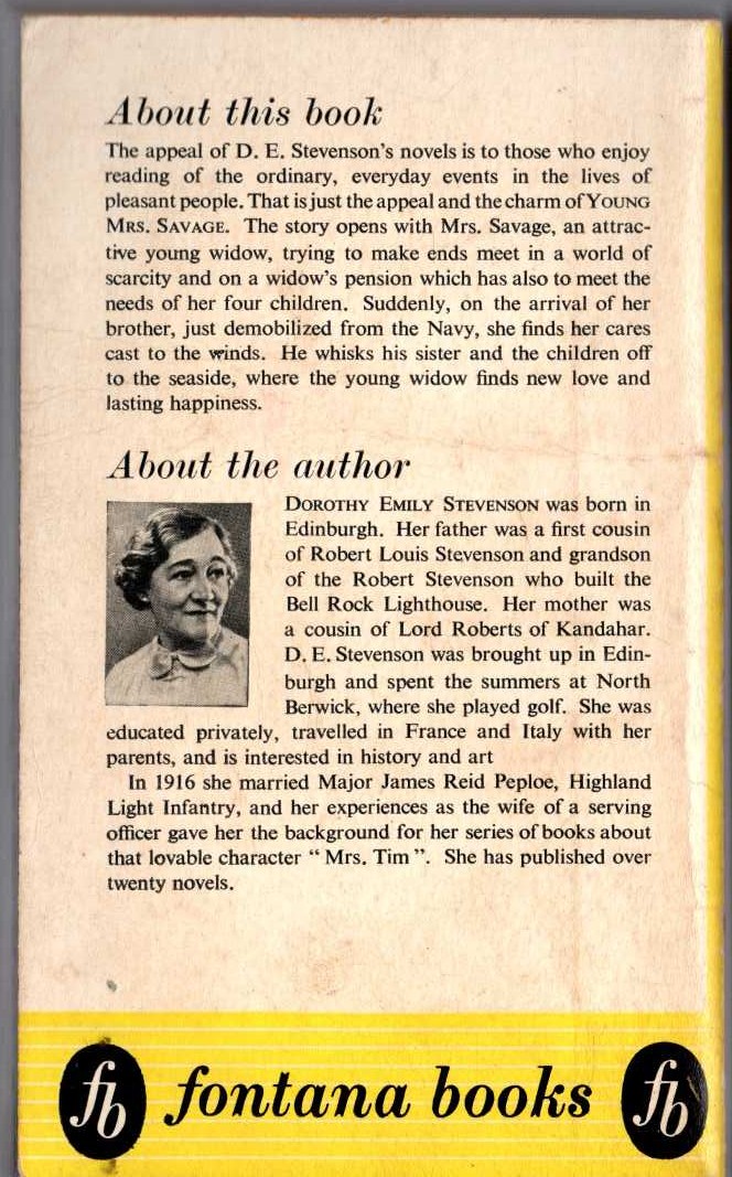 D.E. Stevenson  YOUNG MRS. SAVAGE magnified rear book cover image