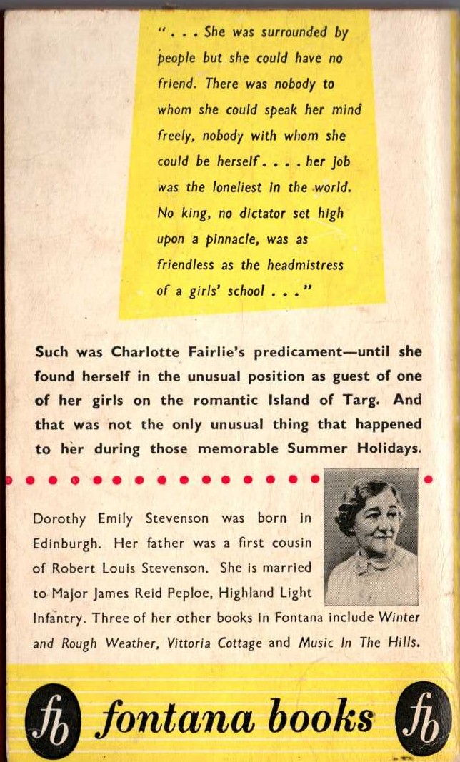 D.E. Stevenson  CHARLOTTE FAIRLIE magnified rear book cover image