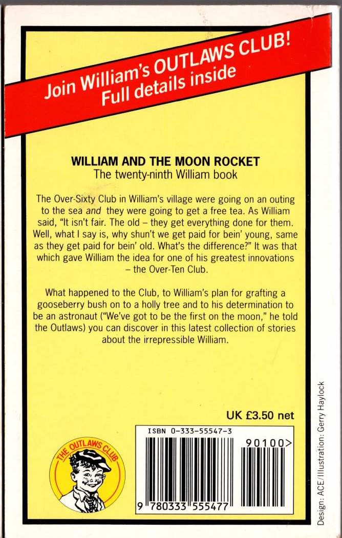 Richmal Crompton  WILLIAM AND THE MOON ROCKET magnified rear book cover image
