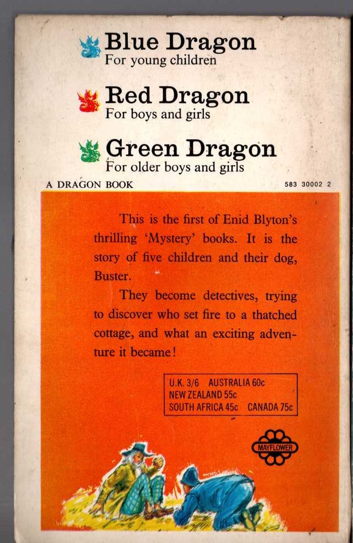 Enid Blyton  THE MYSTERY OF THE BURNT COTTAGE magnified rear book cover image
