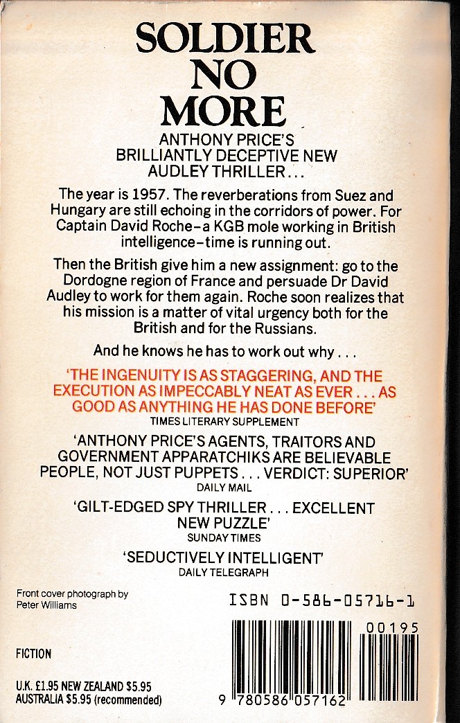 Anthony Price  SOLDIER NO MORE magnified rear book cover image