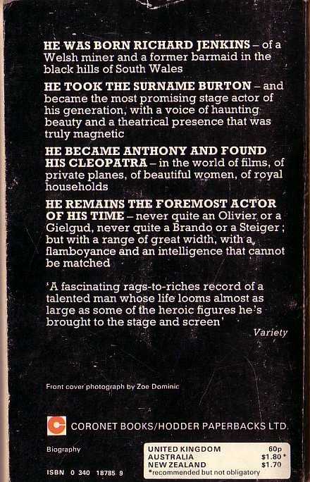 RICHARD BURTON...A Biography magnified rear book cover image