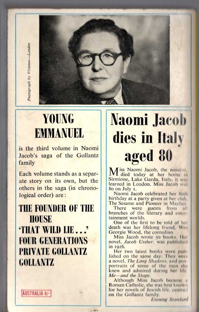 Naomi Jacob  YOUNG EMMANUEL magnified rear book cover image