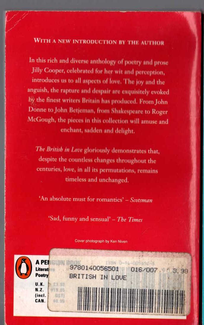 Jilly Cooper  THE BRITISH IN LOVE magnified rear book cover image