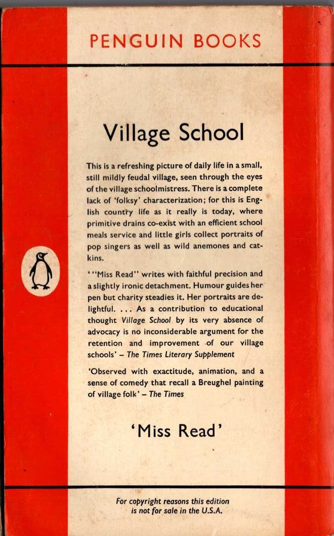 Miss Read  VILLAGE SCHOOL magnified rear book cover image