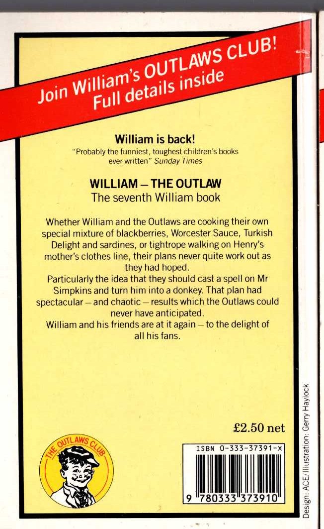 Richmal Crompton  WILLIAM - THE OUTLAW magnified rear book cover image