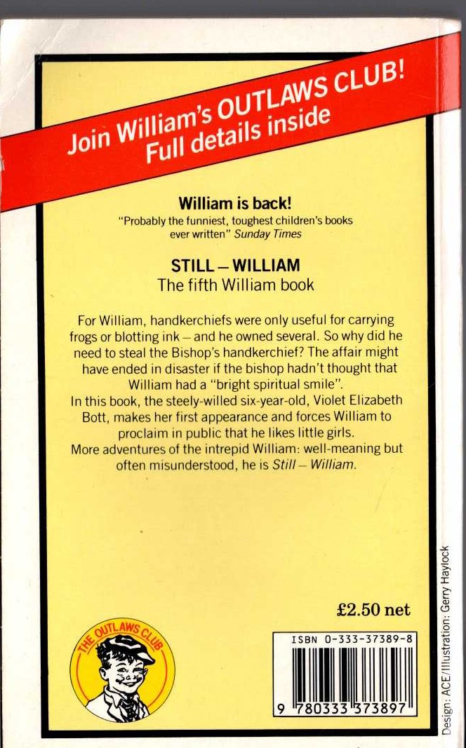 Richmal Crompton  STILL - WILLIAM magnified rear book cover image