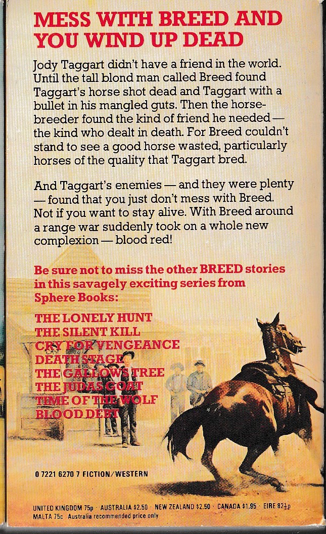 James A. Muir  BREED 9: BLOOD-STOCK! magnified rear book cover image