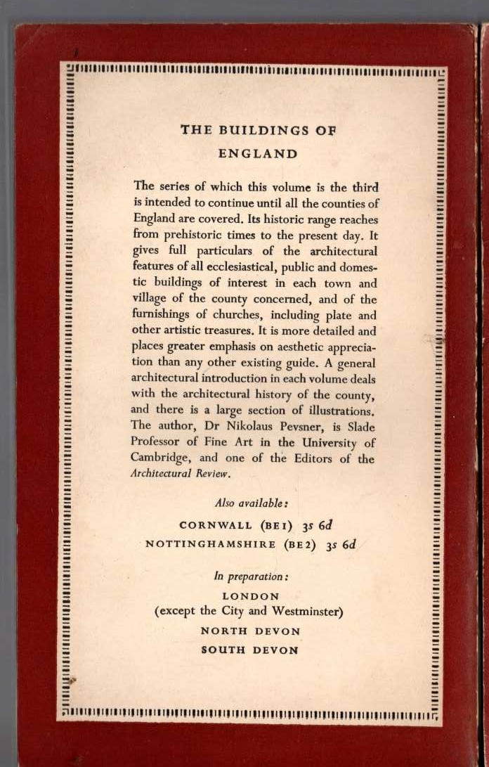 Nikolaus Pevsner  MIDDLESEX (Buildings of England) magnified rear book cover image