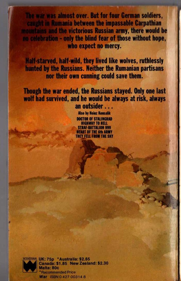 Heinz Konsalik  THE LAST CARPATHIAN WOLF magnified rear book cover image