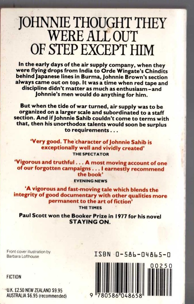 Paul Scott  JOHNNIE SAHIB magnified rear book cover image