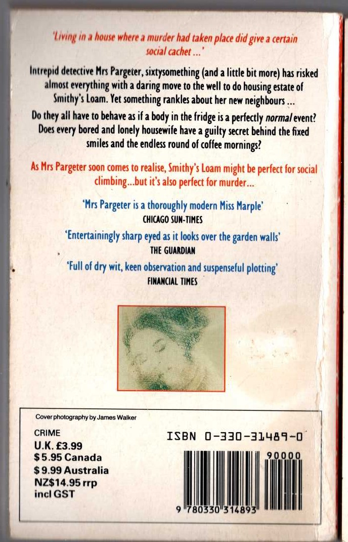 Simon Brett  MRS, PRESUMED DEAD magnified rear book cover image