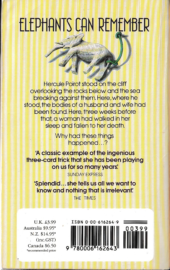 Agatha Christie  ELEPHANTS CAN REMEMBER magnified rear book cover image