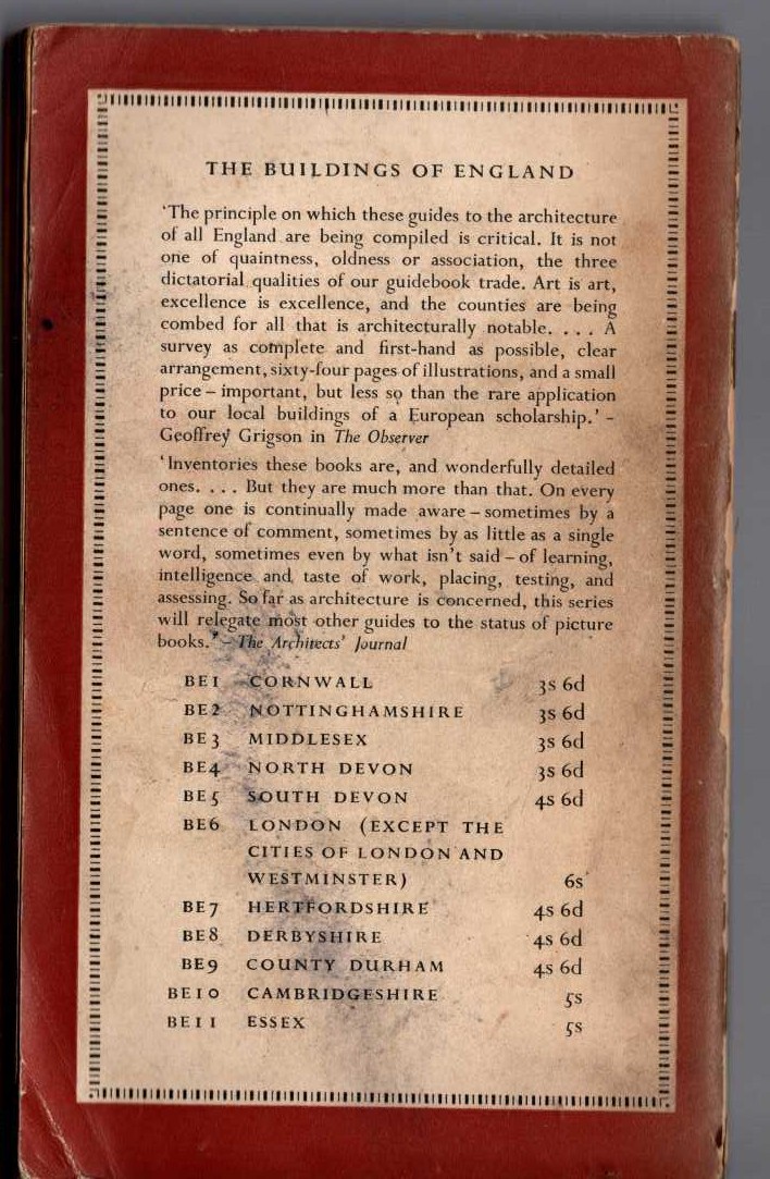 Nikolaus Pevsner  CAMBRIDGESHIRE (Buildings of England) magnified rear book cover image