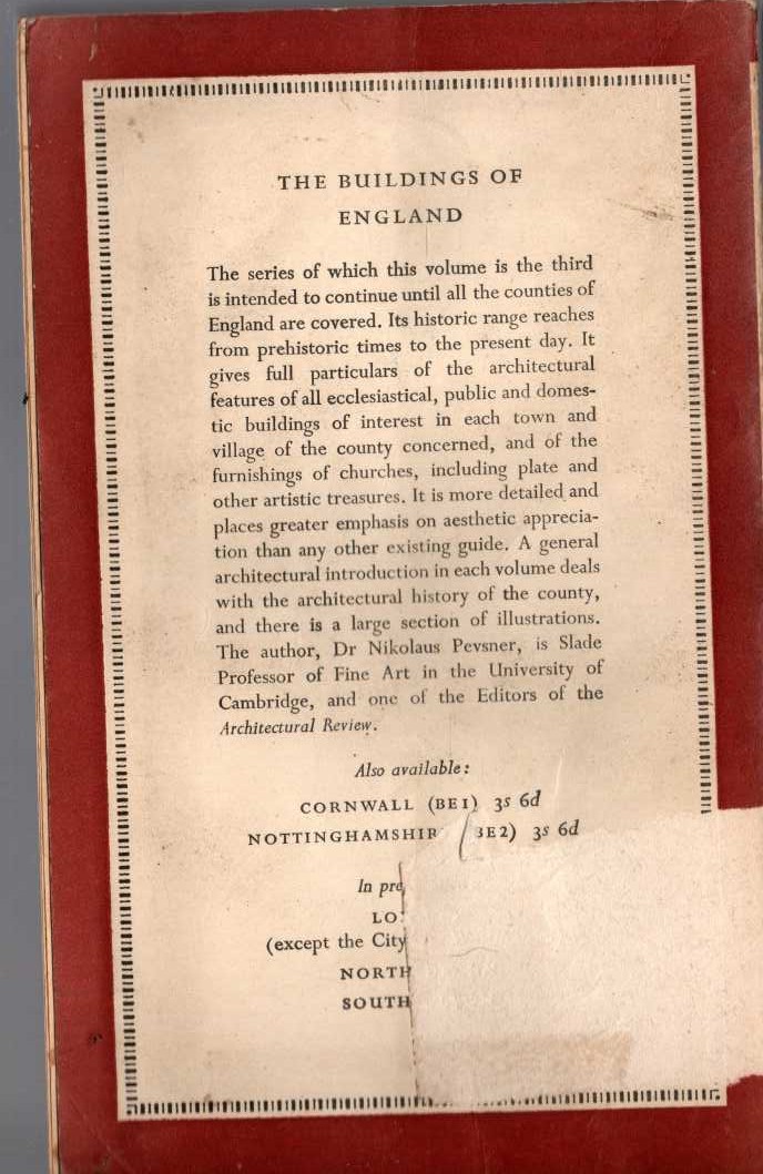 Nikolaus Pevsner  MIDDLESEX (Buildings of England) magnified rear book cover image