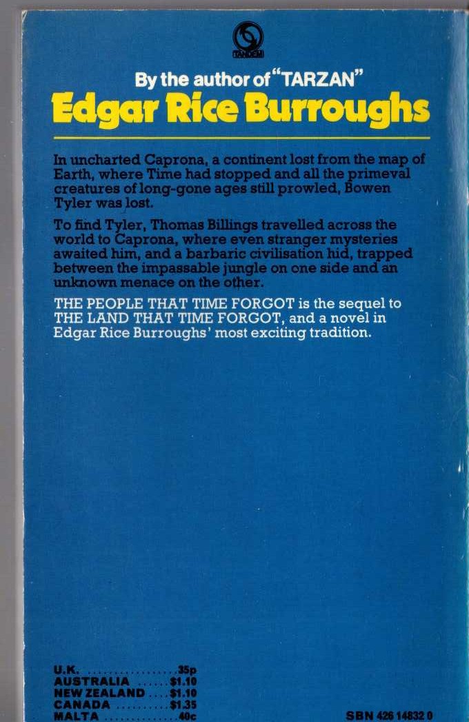 Edgar Rice Burroughs  THE PEOPLE THAT TIME FORGOT magnified rear book cover image