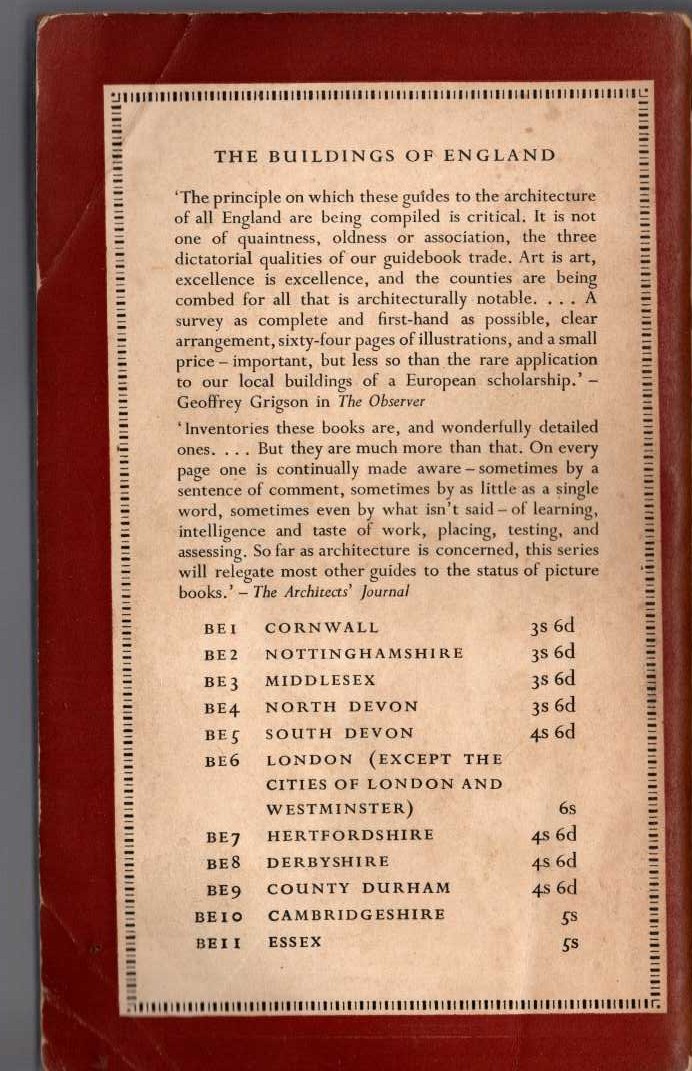Nikolaus Pevsner  ESSEX (Buildings of England) magnified rear book cover image
