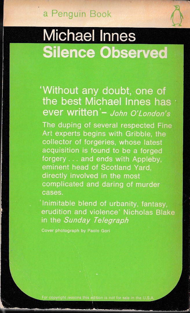 Michael Innes  SILENCE OBSERVED magnified rear book cover image